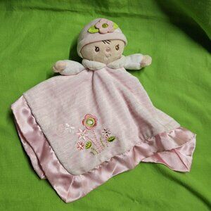 Douglas Baby Plush Girl Lovey Security Blanket Pink White Striped Satin Trim